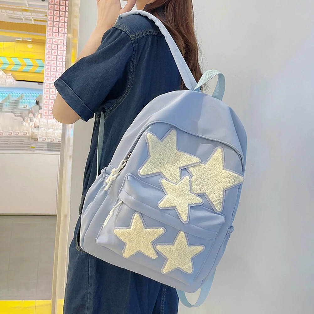 Women\'s Star Embroidered Schoolbag INS College Fashion Bookbag Large Capacity Travel Backpacks Students Cute Knapsack Laptop Bag