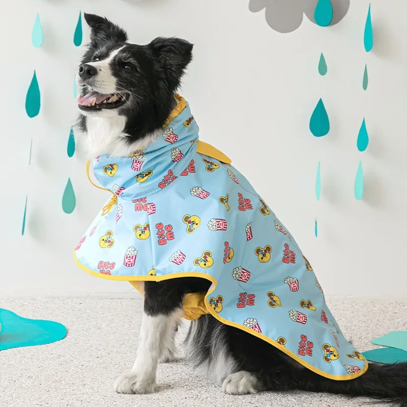 Four Seasons Universal Cartoon Printing Pet Rain Poncho Waterproof Hooded Dog Raincoat Leashable Puppy Bichon Teddy Dog Clothes