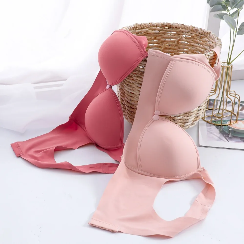 Confortável push up sutiãs sem fio botão frontal tamanho grande sutiã feminino bonito colete traseiro sem costura roupa interior feminina