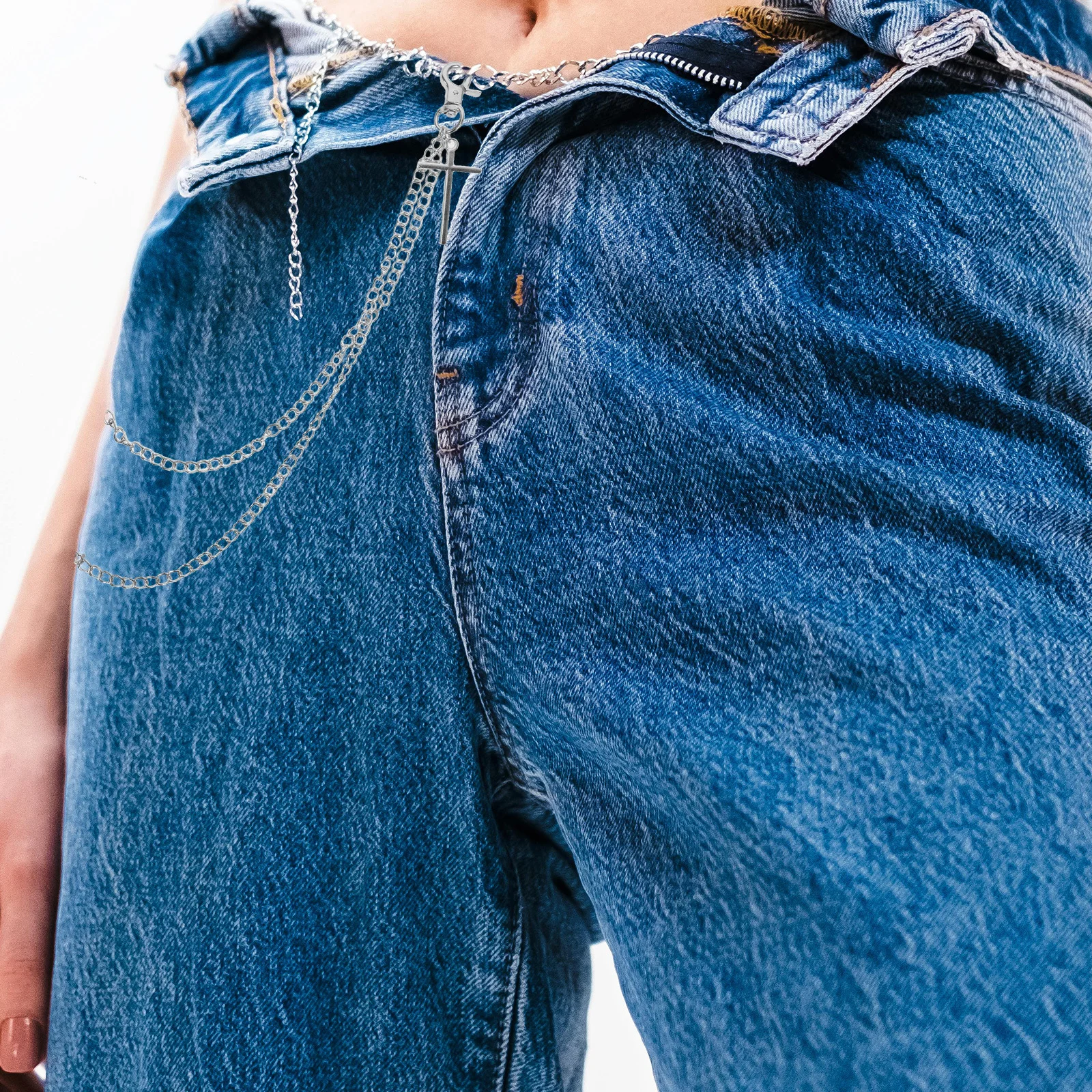 

Hip Hop Pants Chain: Layered Punk Waist Chain With Cross Charm For Men Women Stylish Body Chain Jewelry For Street Fashion