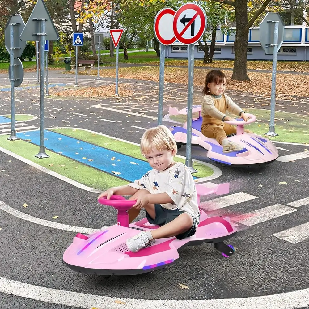 รถโยกไฟฟ้า 12V พร้อมแป้นเหยียบสำหรับเด็ก, รถสวิง 2 in 1 แบบชาร์จไฟได้, ของเล่นขี่แบบดริฟท์พร้อมพนักพิง, ป้องกันการพลิกคว่ำ