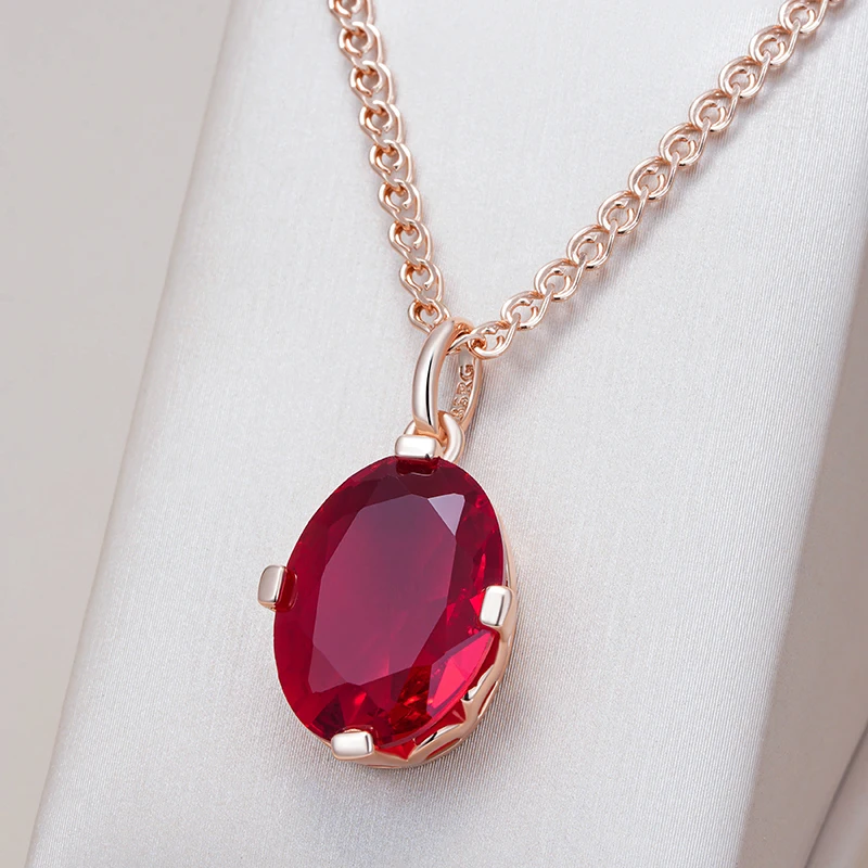 Kinel Hot Shiny Oval Rot Natürliche Zirkon Anhänger Halskette für Frauen Mode 585 Rose Gold Farbe Hohe Qualität Täglichen Edlen schmuck