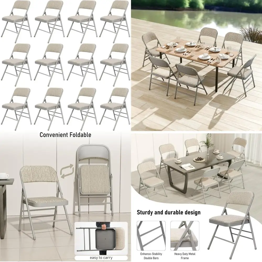 Met stof gevoerde kussen klapstoelen, 12-pack, draagbare stapelbare eetkamerstoelen voor gebruik binnen en buiten