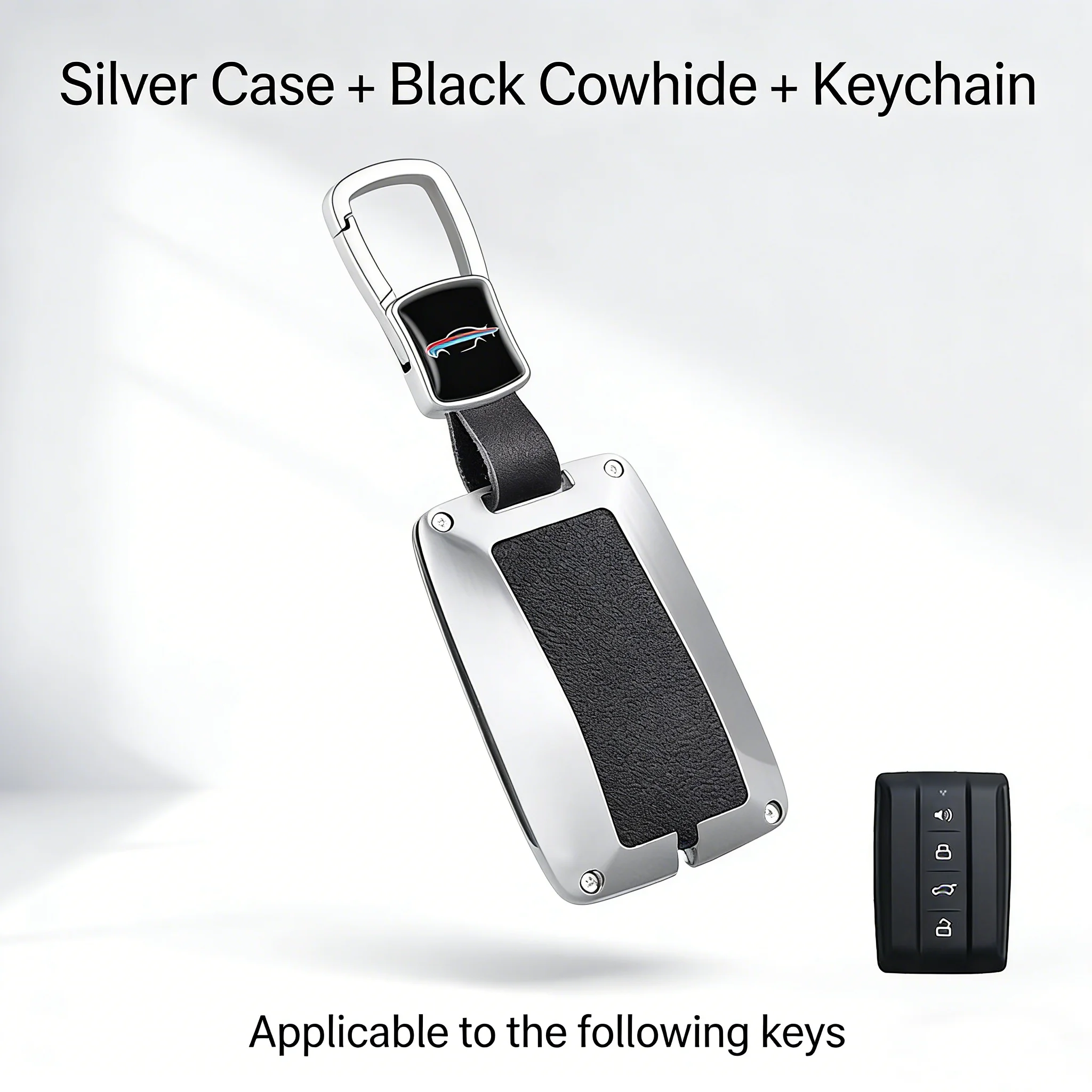 

Silver Case Black Leather Hand Rope Car Key Fob Cover Case for Tank 300, 4 Button Smart Remote Key Protector, Full Protection Pr