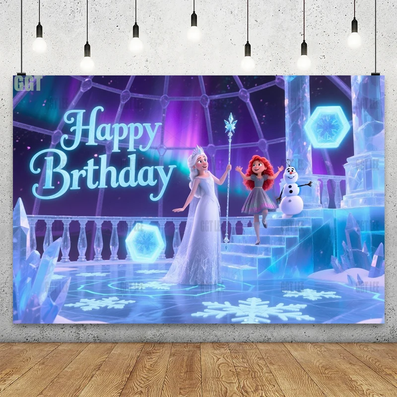 

MINISO Disney Frozen Elsa Ice Palace фон-анна и Олаф фотографии для дня рождения баннер Декор фон на заказ фото