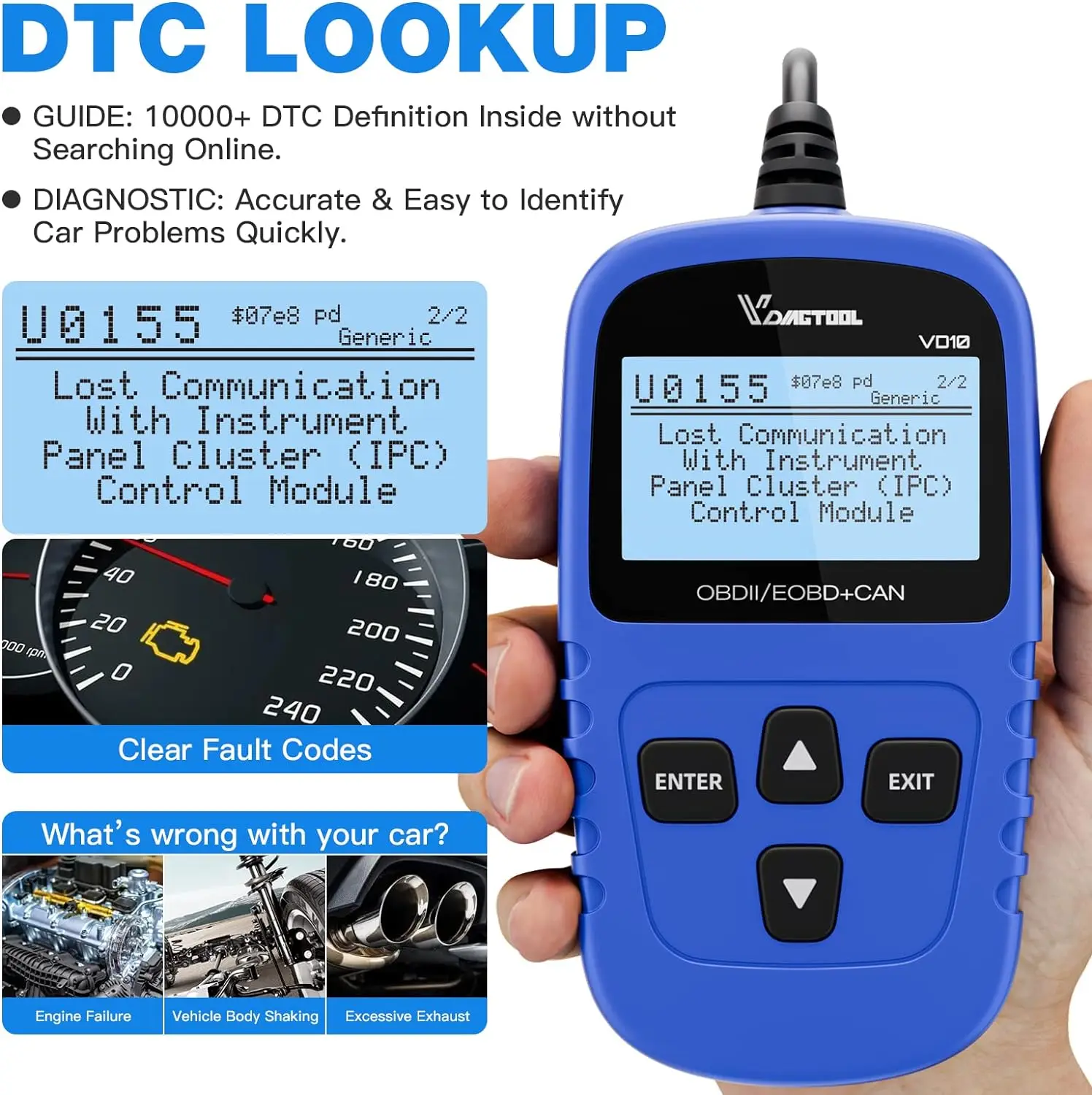 2024 VDIAGTOOL VD10 OBD2 Scanner Professional OBDII Diagnostic Code Reader Tools For Check Engine Light I/M Readiness Live Data