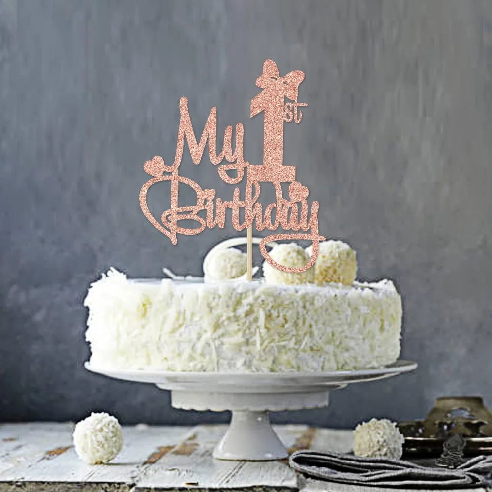 1 Stück Tortenaufsatz „Mein 1. Geburtstag“, Miss Onederful“-Kuchendekoration, Baby-Mädchen-Partydekorationen zum 1. Geburtstag, Roségold – Detail 6