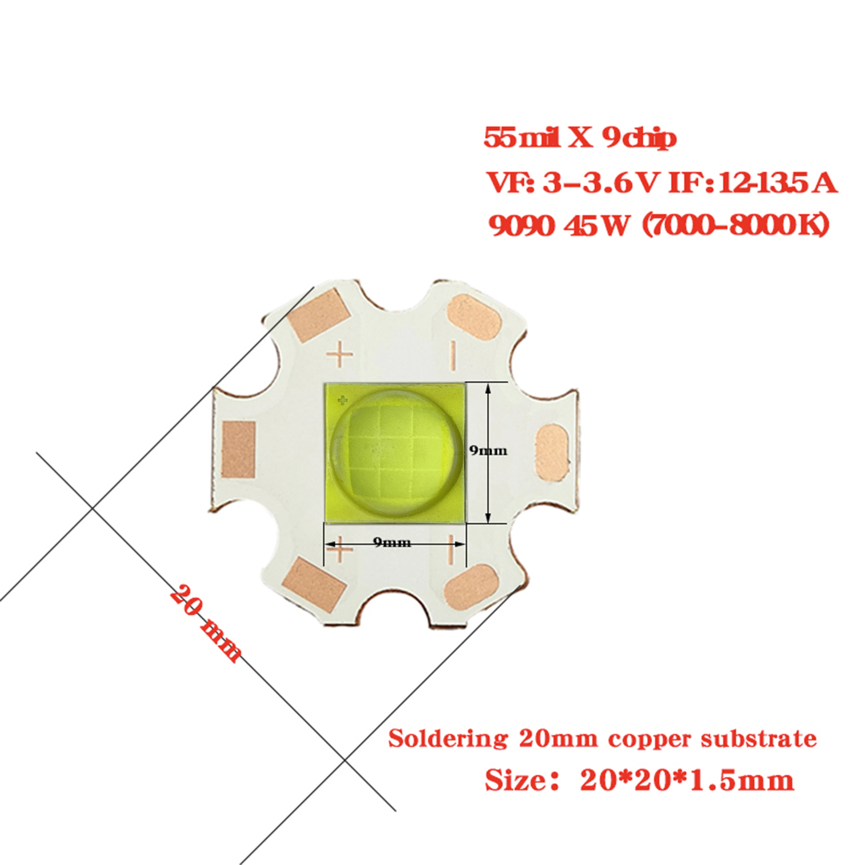 Chip de lámpara LED de alta potencia XHP90, CC 3V, 6V, 36W, 45W, 50W, 60W, cerámica, COB, lámpara de minería, lámpara de buceo, fuente de luz