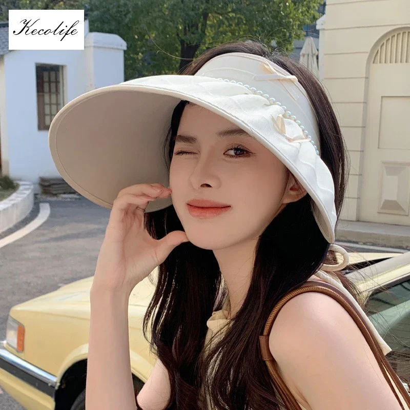 

Summer sun hat female pearl bow large brim visor hat Korean fashion small fragrant wind empty top sun hat
