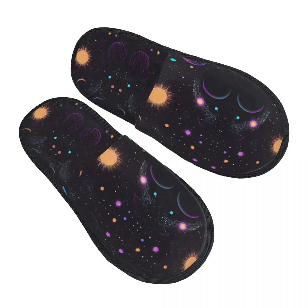 Colorful Planets, Galaxy Indoor Slippers Furry Slipper Winter Home Shoes House Flat Closed Toe Slides Flip Flops