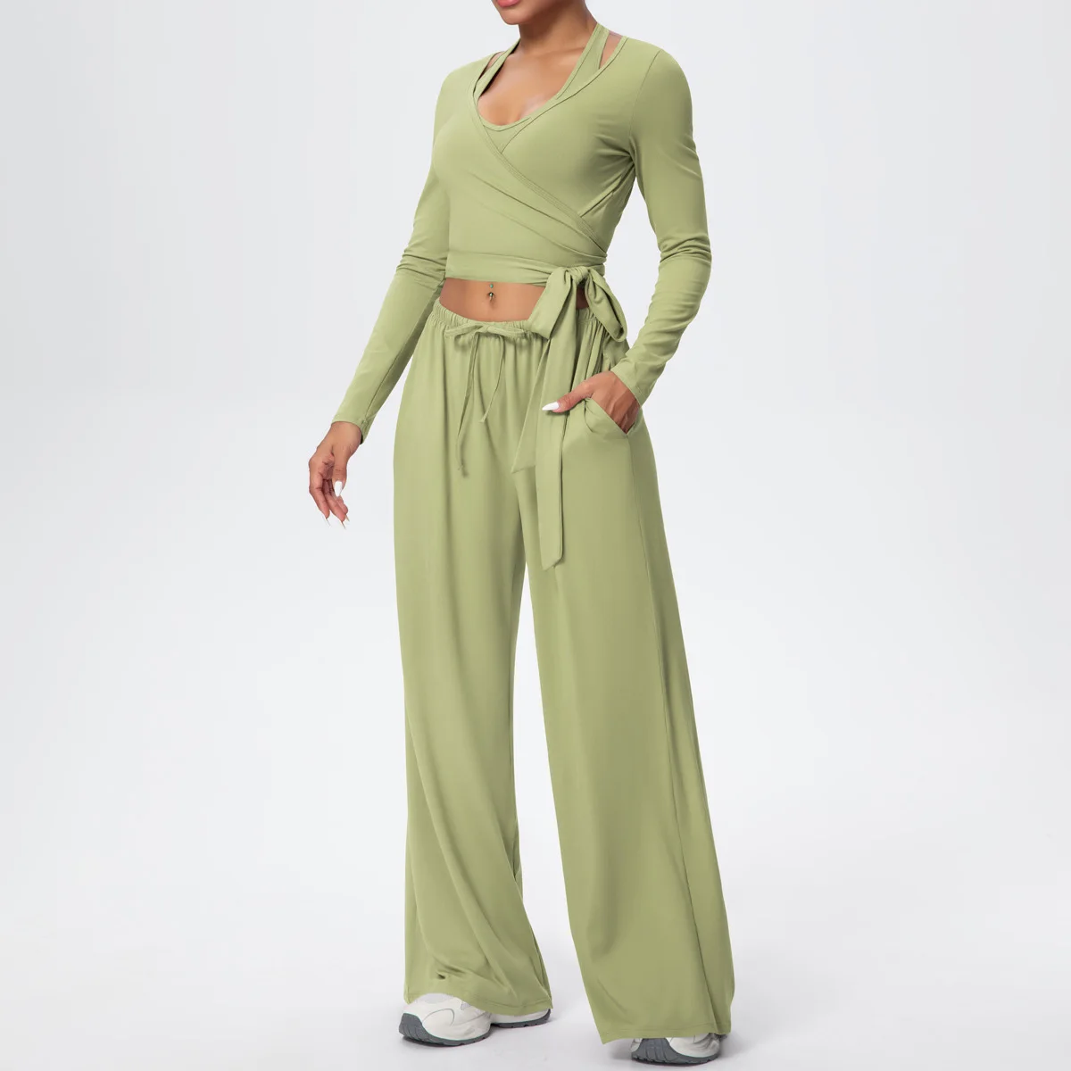 Yoga Set 3PCS Sports Outfits Fitness Tracksuit Women Gym Wide-leg pants Workout Long Sleeved Female Vest Yoga Suit Sportswear