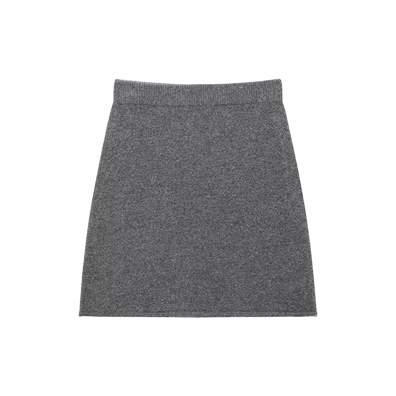 New Autumn Women's Gray Knit A-line Mini Skirt Elastic High Waist Solid Soft  Short Skirts