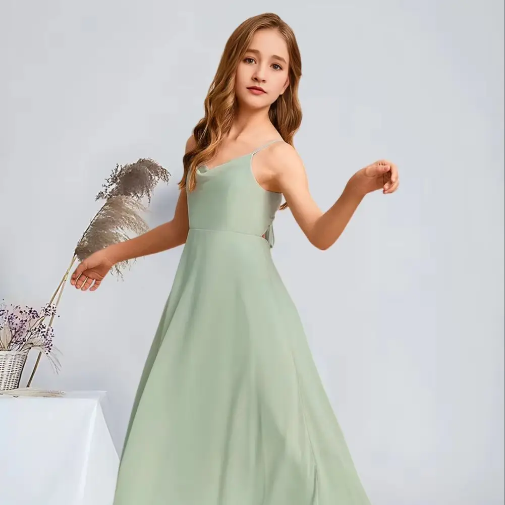 

NWA Child A-Line Cowl Floor-Length Chiffon Junior Bridesmaid Dress Celadon Stunning Flower Girl Dress Party Wedding Kids Dance