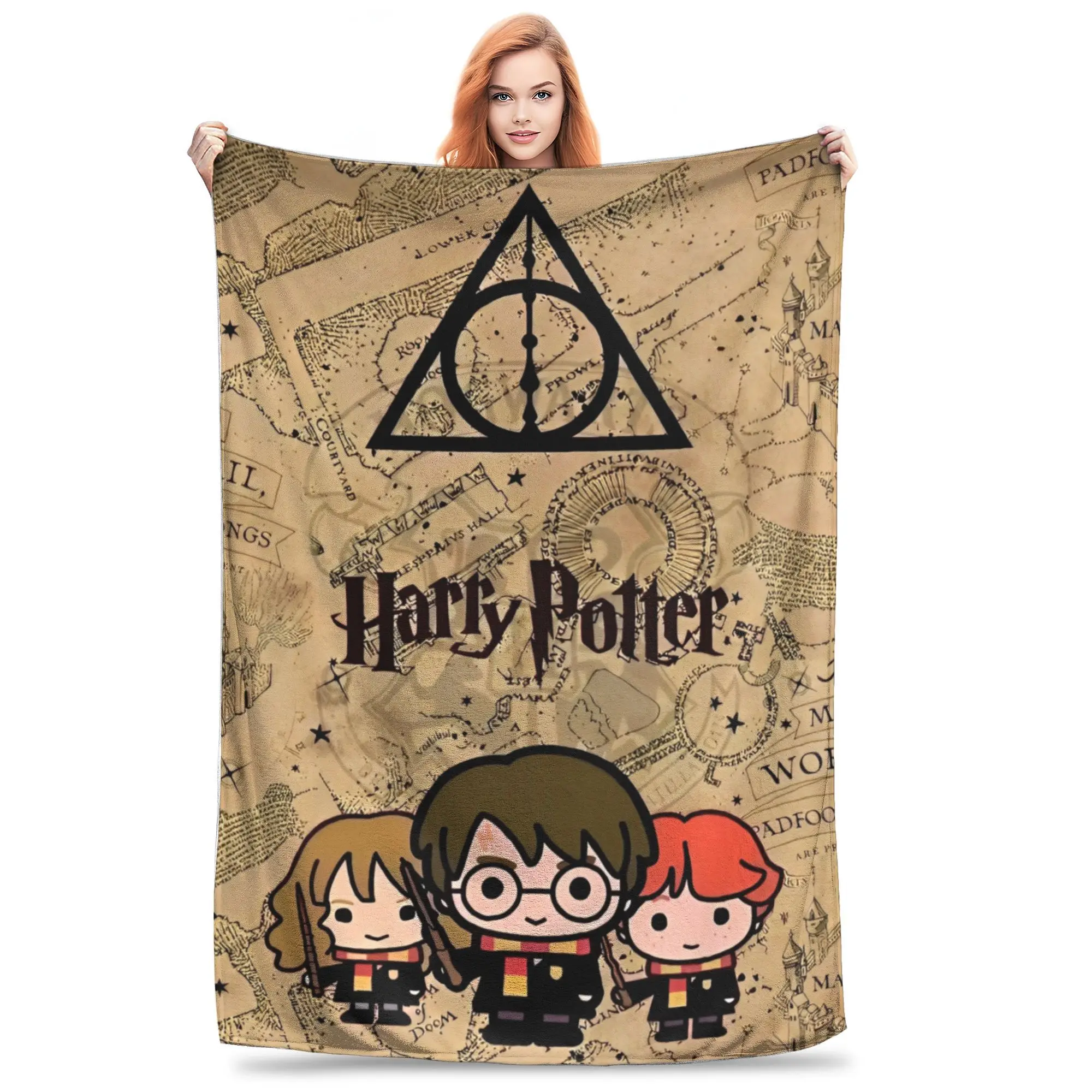 MINISO Harry Potter Themes Flannel Blankets Witch Wizard Magician  Customized Throw Blanket for Home 125*100cm Plush Thin Quilt