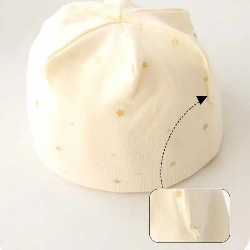 Q22d جميل قبعة الطفل قبعة متماسكة الكروشيه للرضع 0-3 أشهر من القطن رأس العنوان الدافئ والعصري الطبقات 2 طبقة لأسلوب إضافي #4