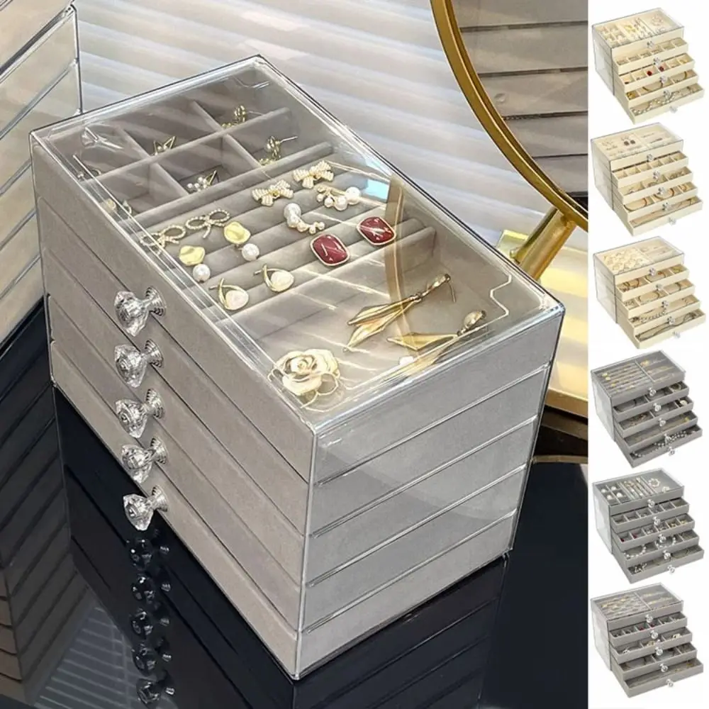 

Large Capacity Velvet Jewelry Box Earrings Necklaces Transparent Drawer Storage Holder Rings Bracelets Acrylic