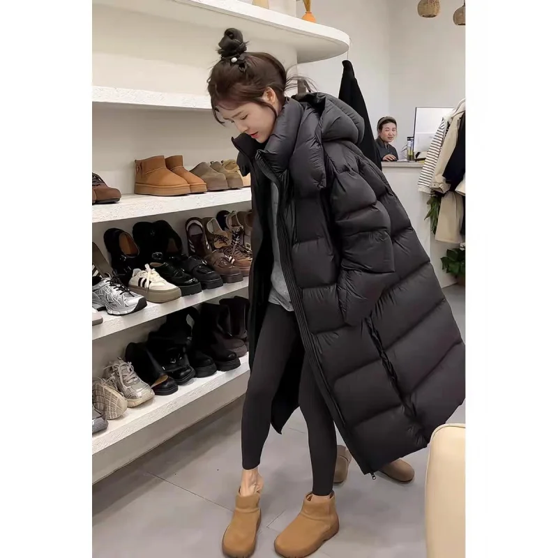 G122113~90White Duck Down Jacket Women's Mid-Length2024New Thickened Warm Extremely Cold Hoodie Padded Coat