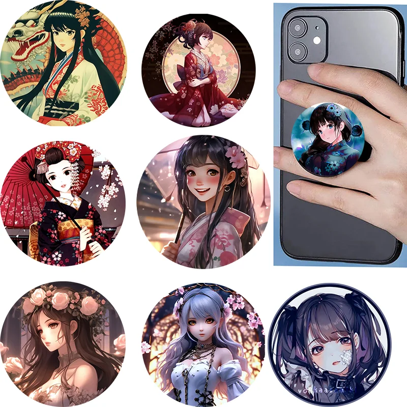 

Phone Socket Popping Anime Girl Exquisite Ring Buckle Mobile Phone holder, Extendable And Suitable For Various Mobile Phones