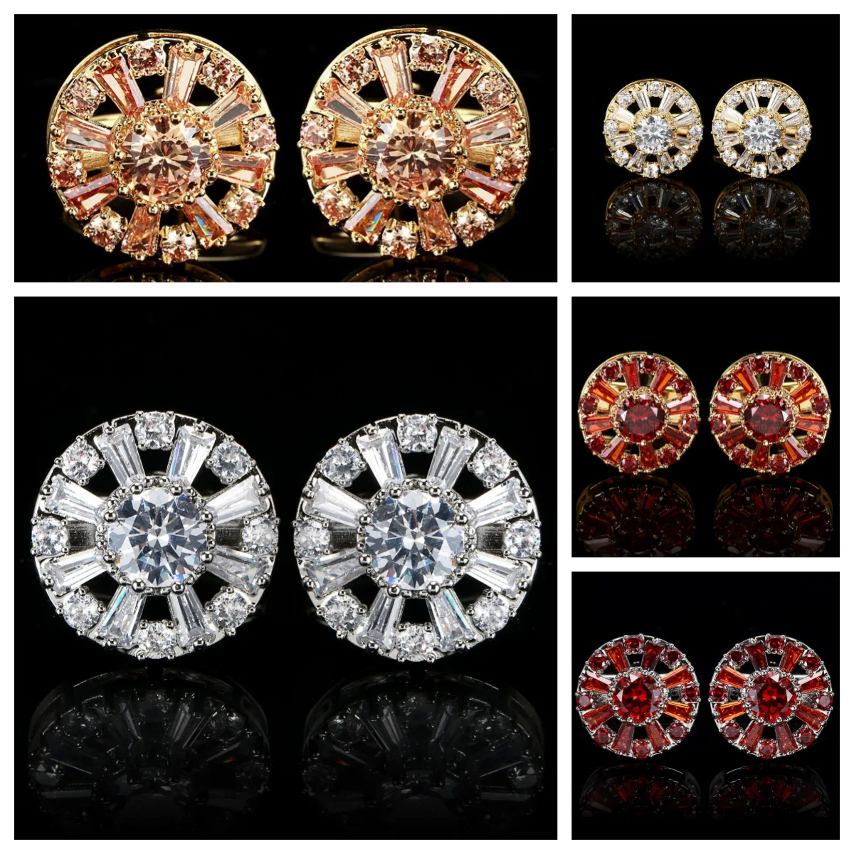 

Spot new high-end round champagne zircon cufflinks, foreign trade men's French sleeve nails wholesale Cufflinks