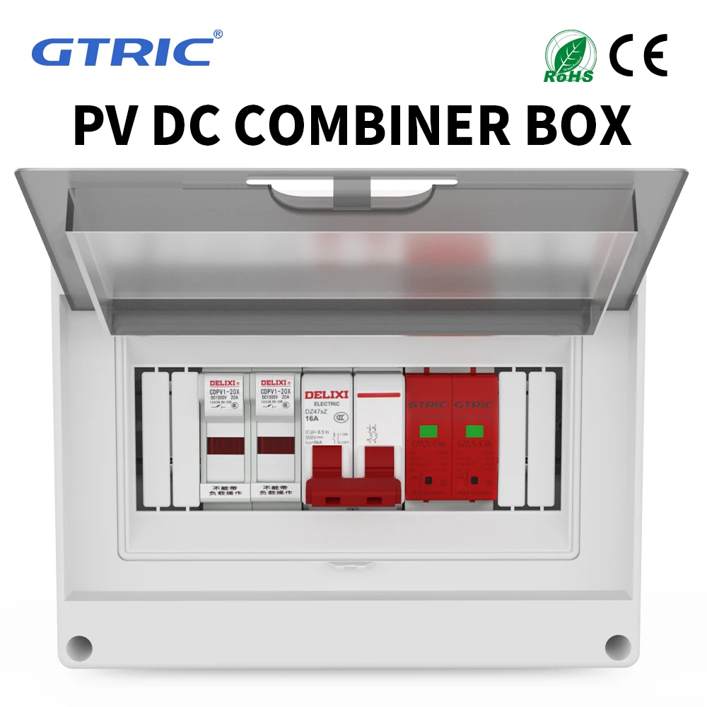 

GTRIC Solar photovoltaic PV DC Combiner Box 8 Way With Surge Lightning Protection DC 1000V Fuse MCB 6-63A HT Waterproof Box IP65
