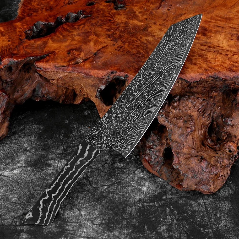 Damascus Steel Kitchen Knives 1-8PCS Blank-Full Tang Chef Knife ,Fruit Knife, Slicing Knife  Black Blade for DIY,Handmade,Sharp