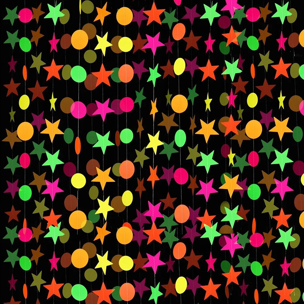 Neon fluoreszierende Girlande rund Pentagramm Schwarzlicht Glow Party Dekor alles Gute zum Geburtstag Banner Neon Party Weihnachtsbaum Dekoration