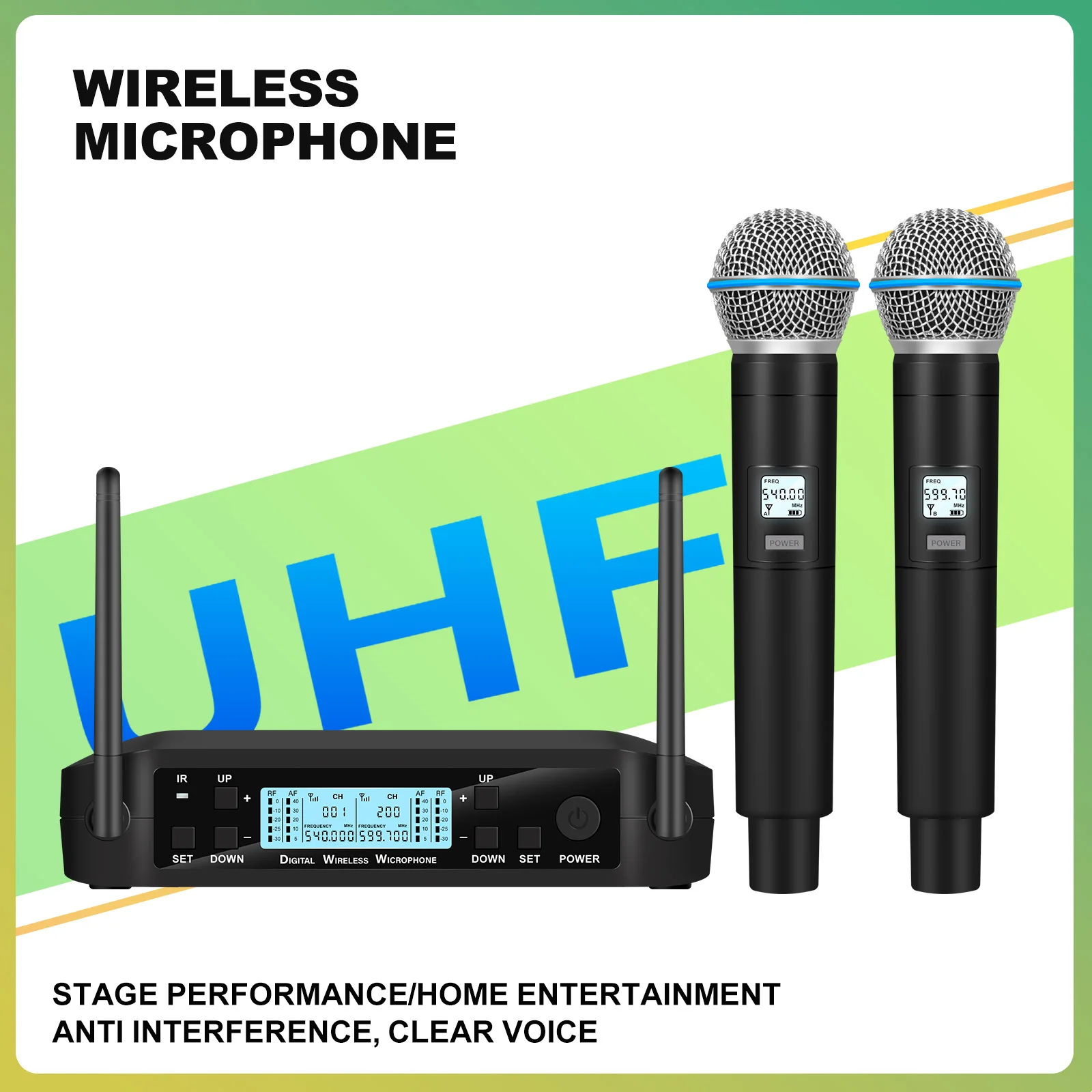 GLXD4 Wireless Microphone 2 handheld microphones 500MHZ UHF FM80M receiving distance home singing