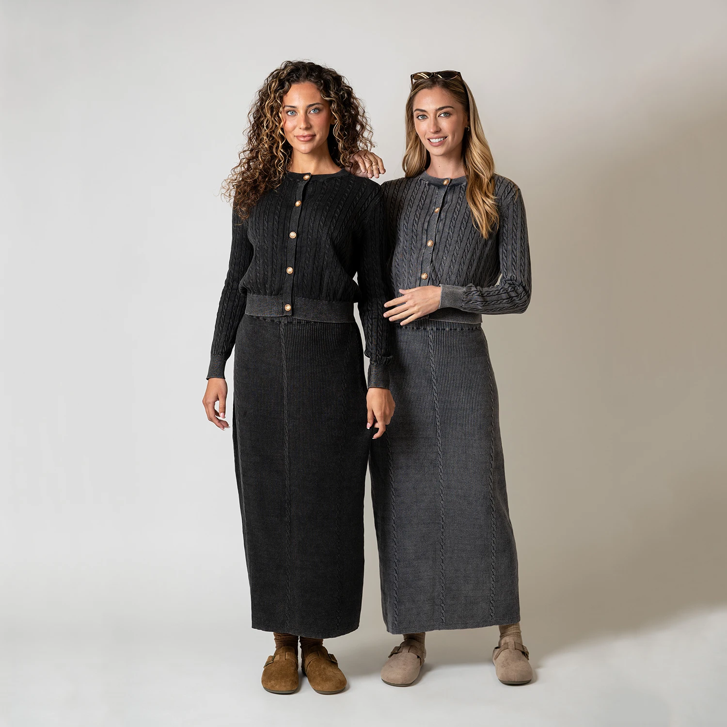 AP AW26  Women Washed Cable Cardigan and Knitting Skirt