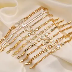 Vnox Double Leopard Heads Charm Chain Bracelets for Women Girls, Luxury CZ Stone Gold Color Metal Link Chain Wristband Gifts