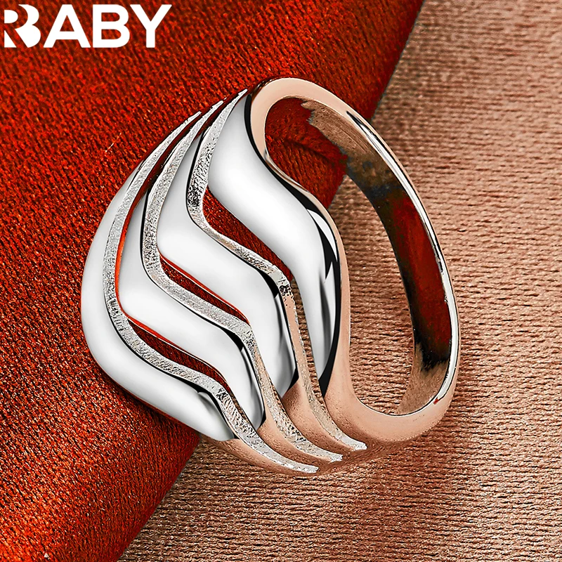 

URBABY 925 Sterling Silver Wave Line Ring For Woman Man Wedding Engagement Band Fashion Party Charms Jewelry Gift