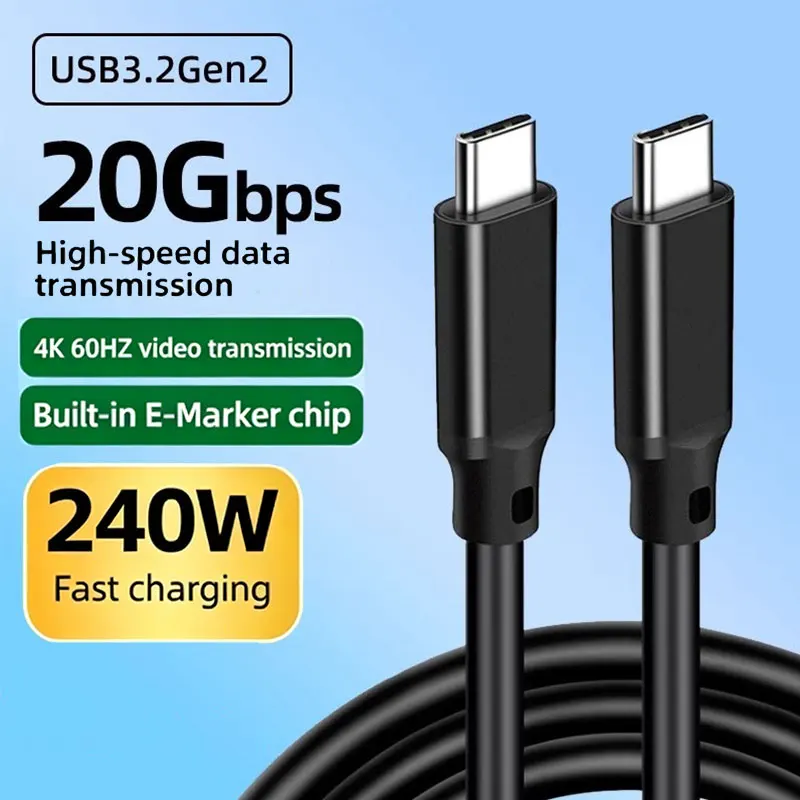 0,2m 3m 5m Vollfunktions-20Gbps-Typ-C-Kabel USB3.2 Gen2 *2 USB C 20G-Datenübertragungskabel USB 3 240W-Schnellladekabel 4K für Hub