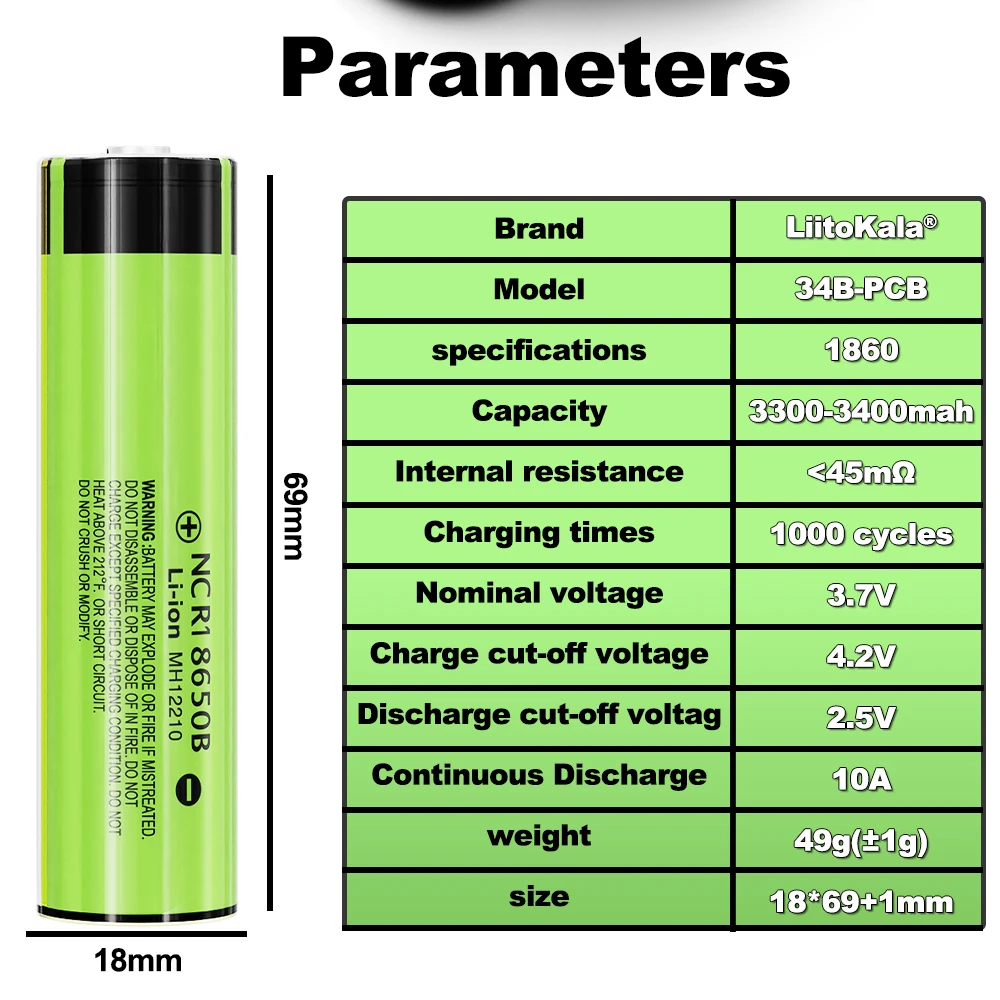 New protected Liitokala  18650 3400mAh battery NCR18650B rechargeable Li-lon with original PCB 3.7V