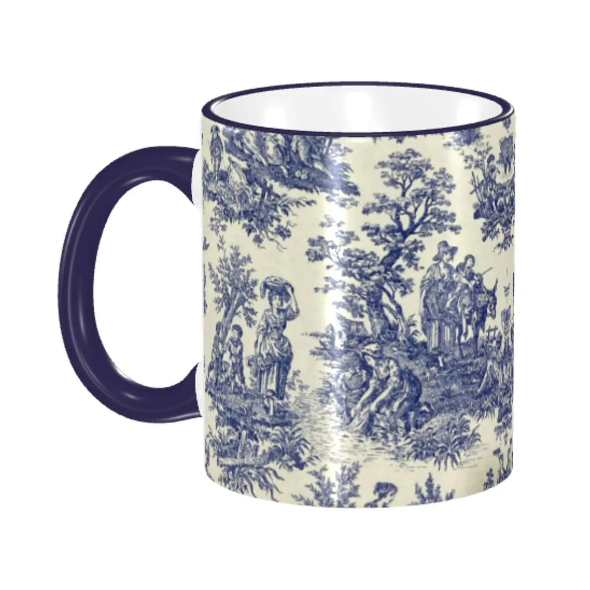 

Personalized Toile De Jouy Blue Coffee Mugs DIY French Navy Blue Motif Ceramic Tea Milk Mug Cup