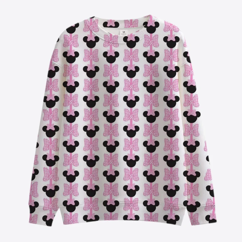 Y2K Cartoon Disney Winnie the Pooh and Minnie Mickey Sweatshirt Ladies Crew Neck Loose Pullover Autumn Fun Print Long Sleeve Top