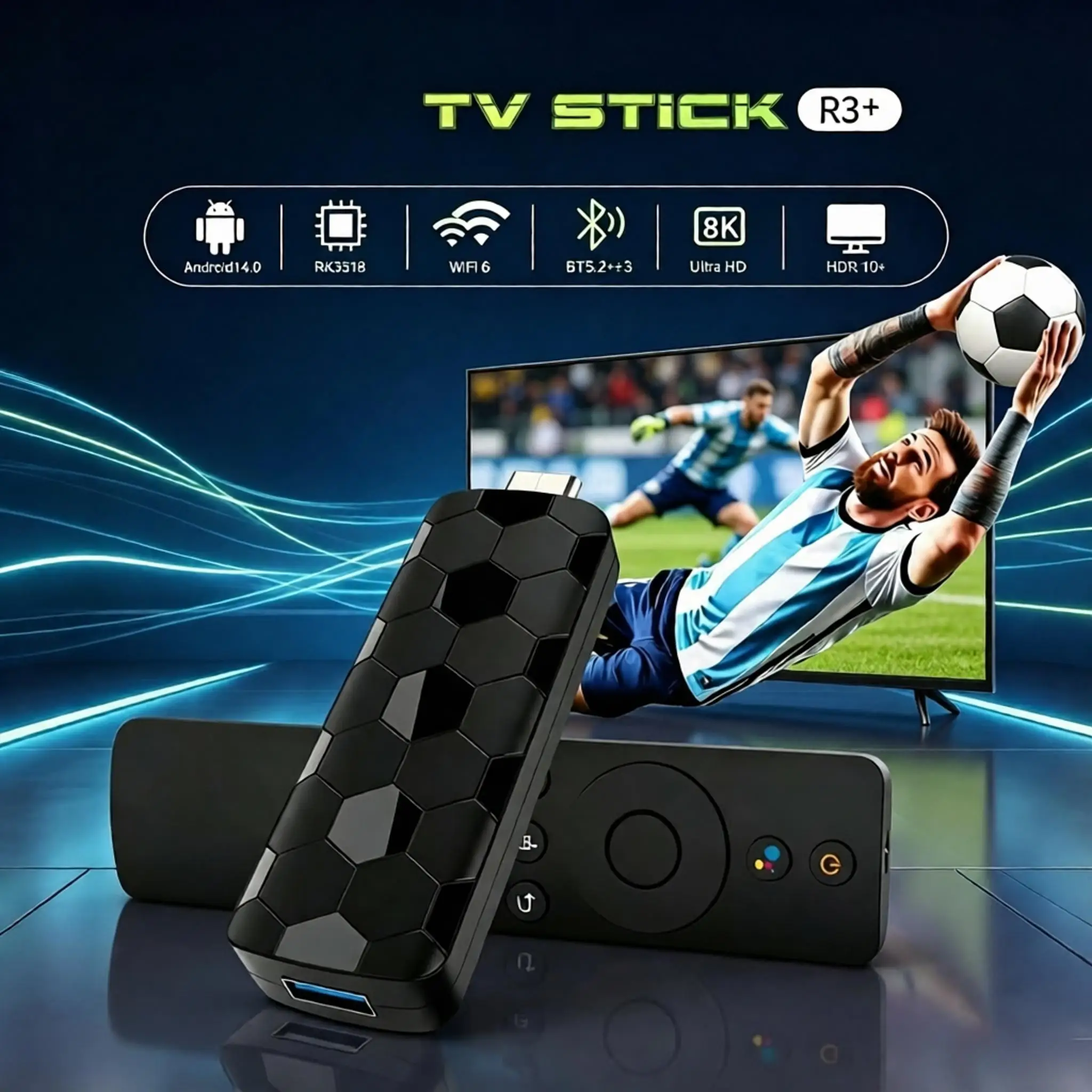 2025 New R3+ Smart Android TV Stick Rockchip RK3518 WiFi6 Dual Band 8GB 128GB 8K 3D HDR Google Voice Remote 5V2A Media Player