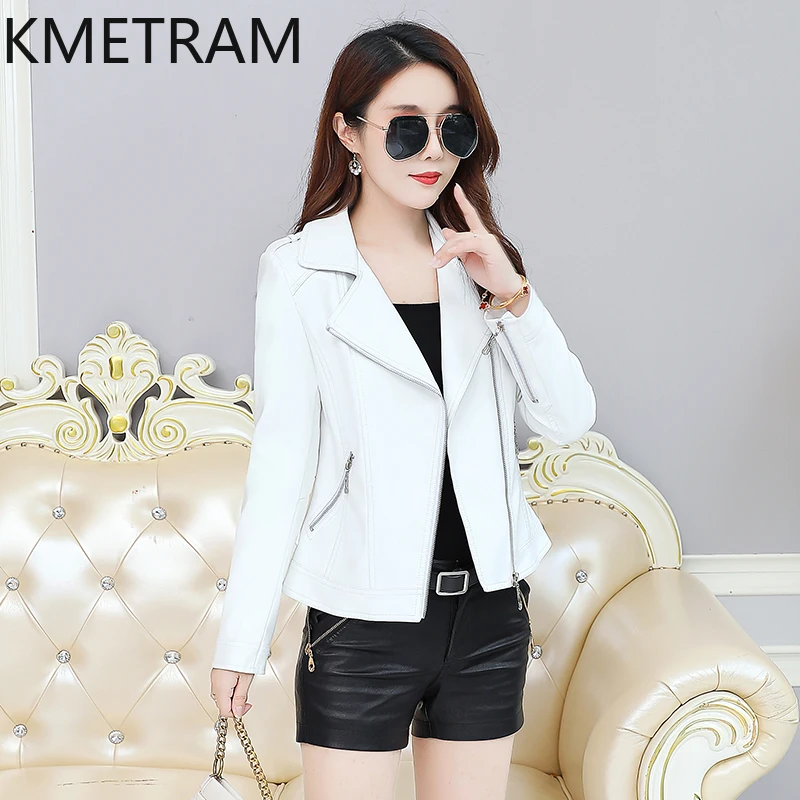 KMETRAM jaket kulit domba asli wanita, jaket kulit domba asli musim semi musim gugur pakaian wanita Korea mantel pendek 2024 Slim Fit Jaqueta Couro