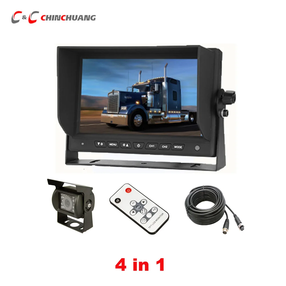 

4 in 1 Truck Bus Parking Rear View System with 7 Inch Car Monitor and Vehicle Reverse Backup Camera + 15m Cable + Remote Control