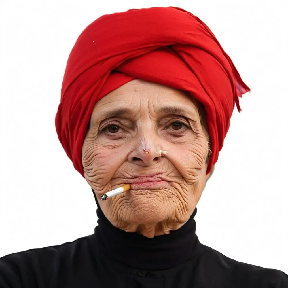 

Funny Smoking Granny Old Nana Latex Mask Lady Grandma With Wrinkled Face and Red Scarf Masks Halloween Costume Props Party Mask