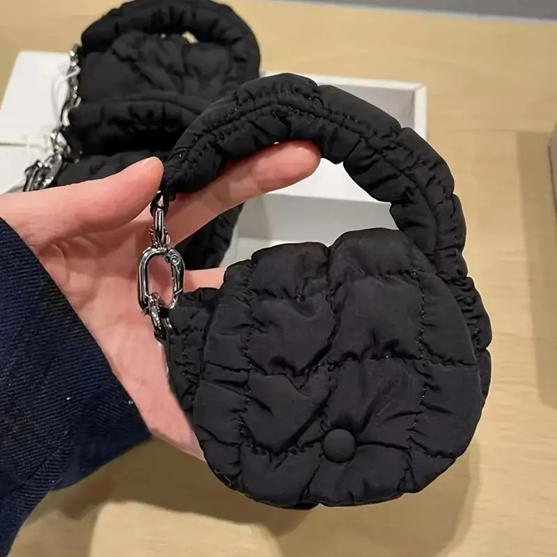 

Edgy Black Mini Cloud Waist Pack Mini Bag Lightweight Solid Secure Button Closure With Decorative Coin Purse And Headphone Bag