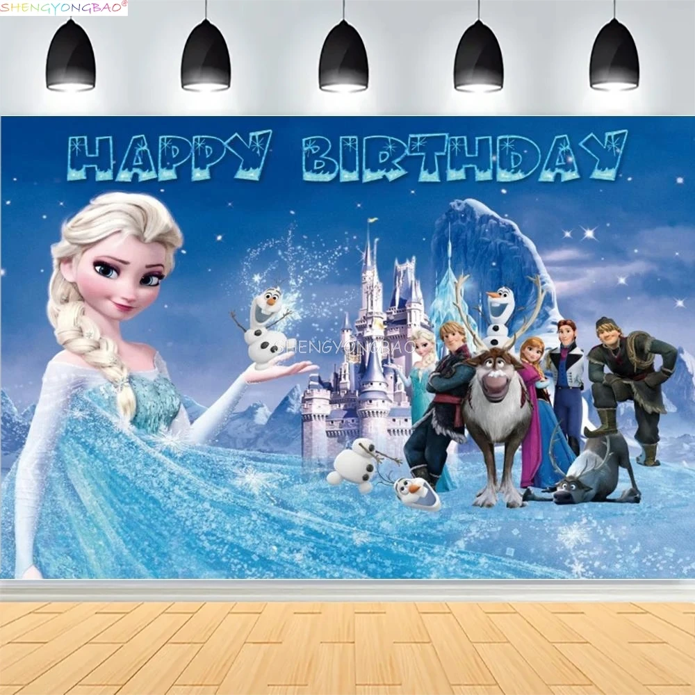 

Disney Anna Elsa Princess Background Happy Birthday Party Girls Baby Shower Wonderland Photography Backdrops FZ-24