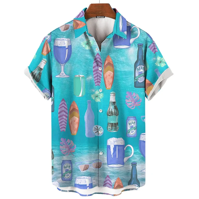 Camisa havaiana de manga curta masculina e feminina, padrão engraçado, roupas de praia, blusa de lapela vocacional, moda impressa 3D