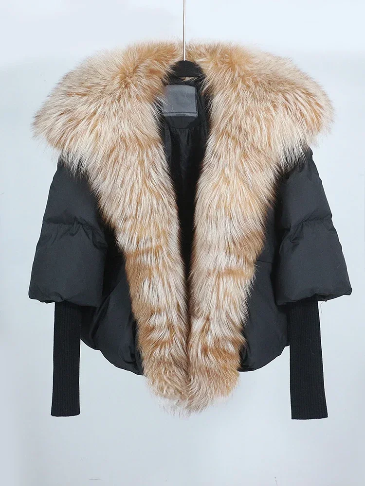 Loose Natural Real Fox Fur Collar Coat Thick New European Fashion White Duck Down Jacket Winter Women Warm Luxury Outerwear