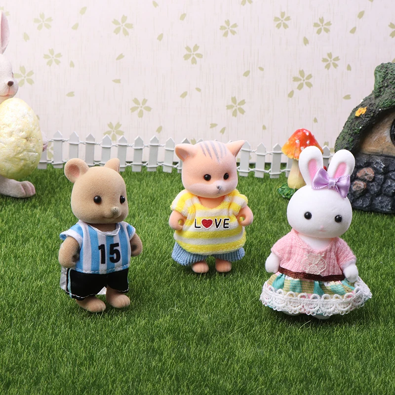 Children's Miniature Dollhouse Furniture Accessories Baby Plush Dolls Forest Rabbit Family Critters Toys For Girls DIY Playset