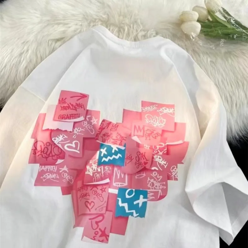 DAYIFUN-Women's Letter Printed T-shirts Short Sleeve O Neck Tops Female Tees Harajuku Oversized Casual High Street Unisex Tshirt