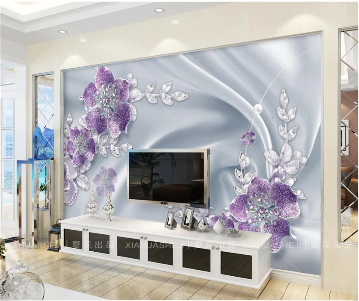 beibehang Custom Photo Wallpaper 3D Mural, Luxury Diamond Flower 3d Jewelry TV Background Wall Murder papel de parede Wall paper