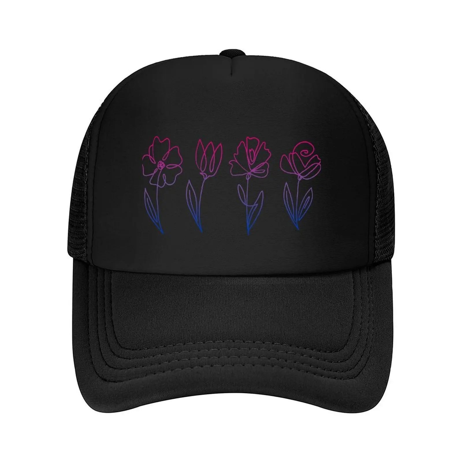 

Subtle Bi Pride Flowers Bisexual Flag Line Art Drawing Baseball Cap designer cap party Hat Women's Men's