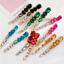 6 Colors Luxury Fuchsia Blue Crystals Long Tassel Drop Earrings for Party Wedding Women Ear Jewelry