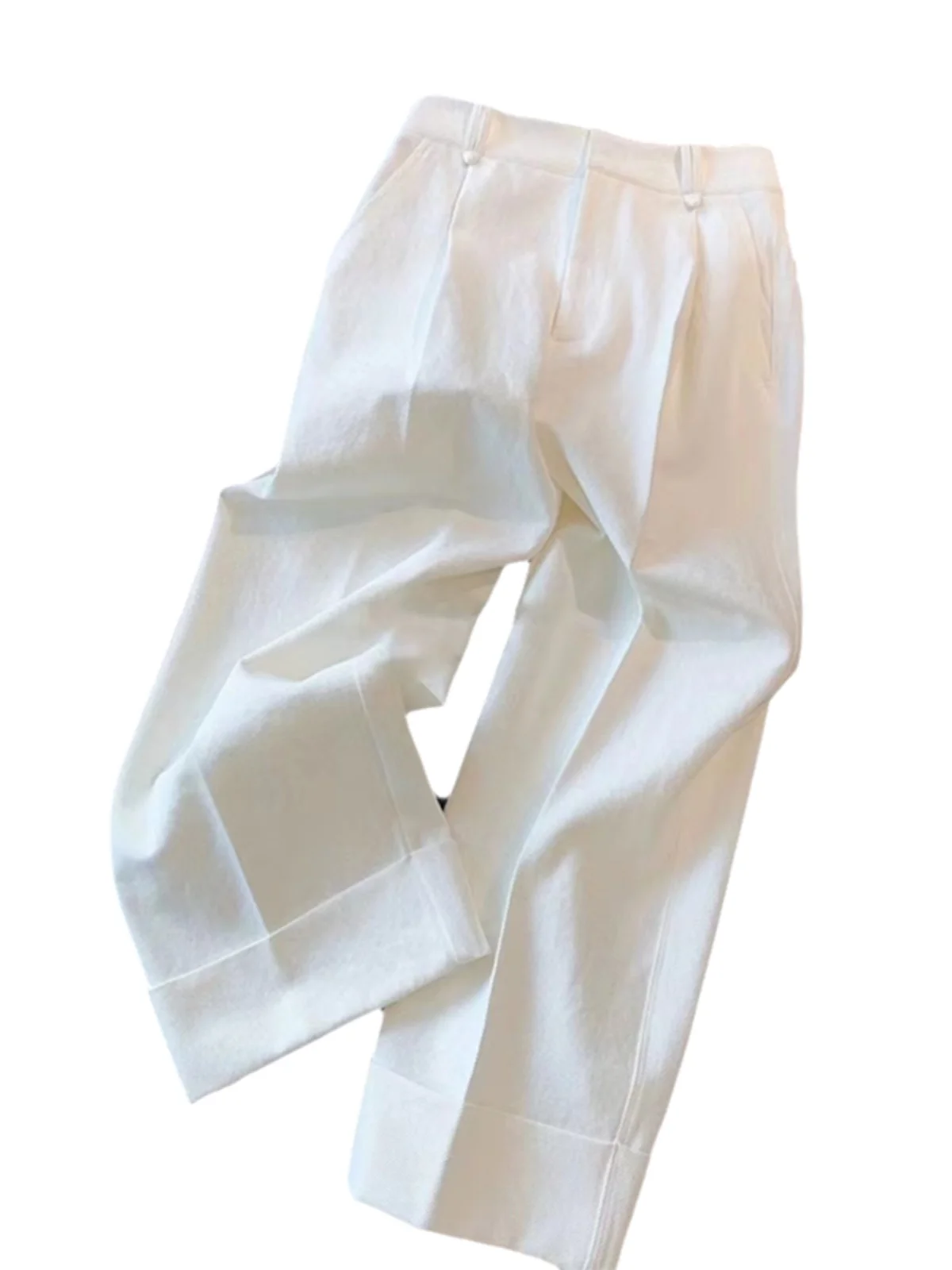 ハイウエスト ワイドレッグ スーツパンツ レディース 夏 小さいサイズ ゆったり 着痩せ ドレープ ストレート カジュアル ロングパンツ 多用途 ホワイト