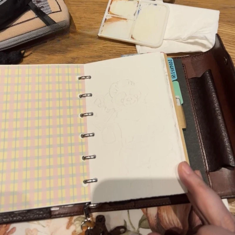 Retro Brown M5 Handmade Leather Binder Three-fold Diary Student Travel Planning and Daily Diary Writing view 4