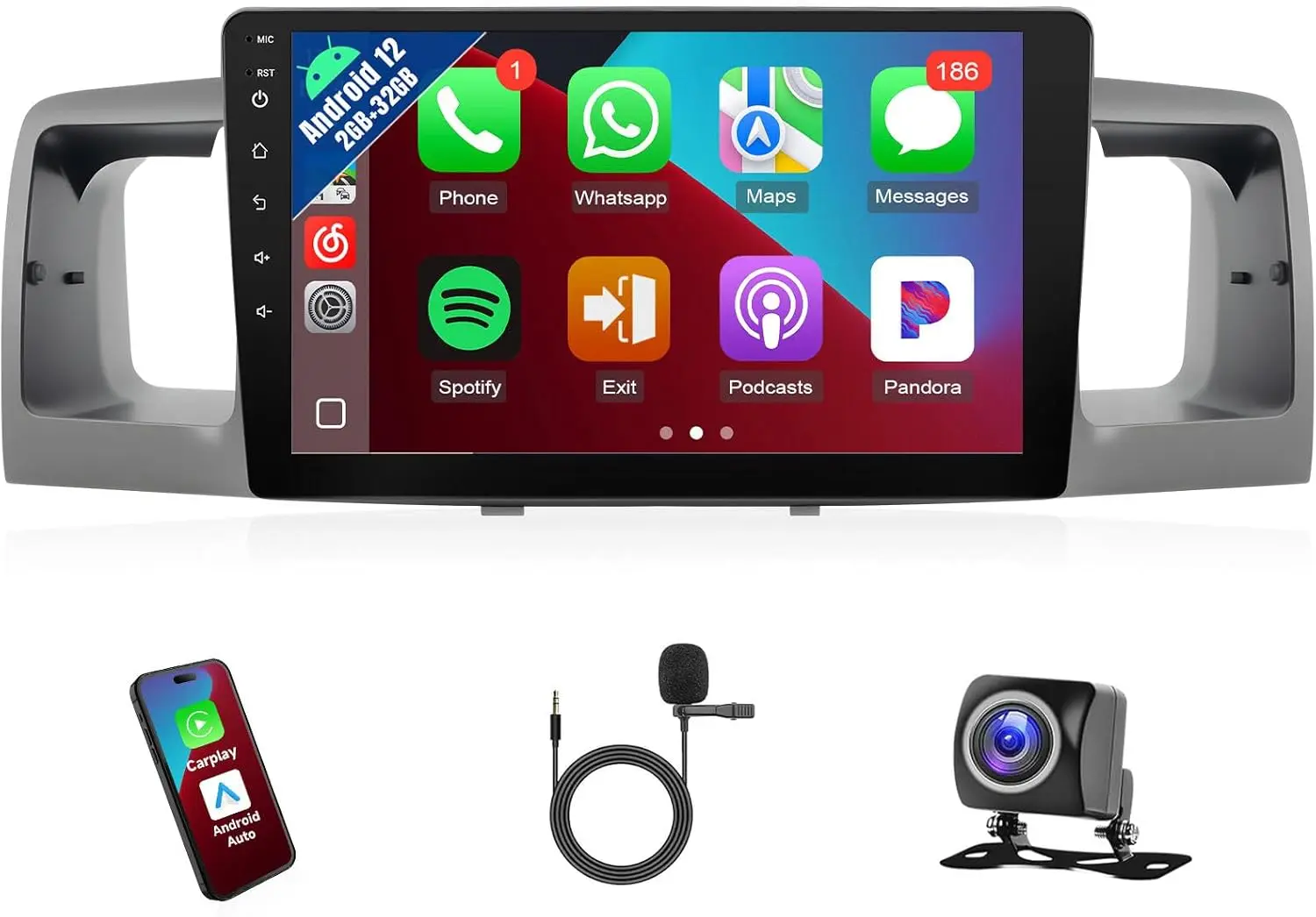 

9inch Touch Screen for Toyota Corolla Car Radio with Carplay Android Auto Bluetooth WiFi GPS Camera+MIC (Non-J.B.L Version)